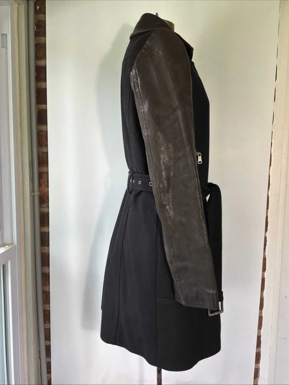 Andrew Marc X Richard Chai  Wool / Lamb Skin Leather Trench Coat Jacket Size